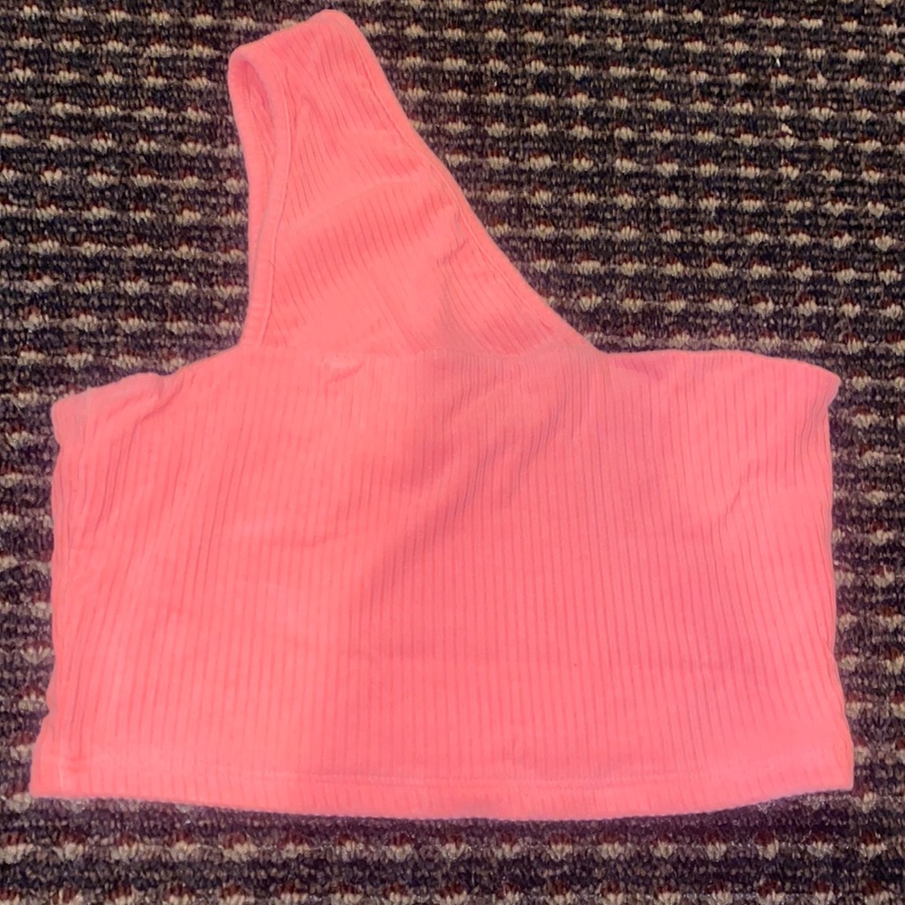 Neon orange cotton emma & sam one shoulder crop top from LF